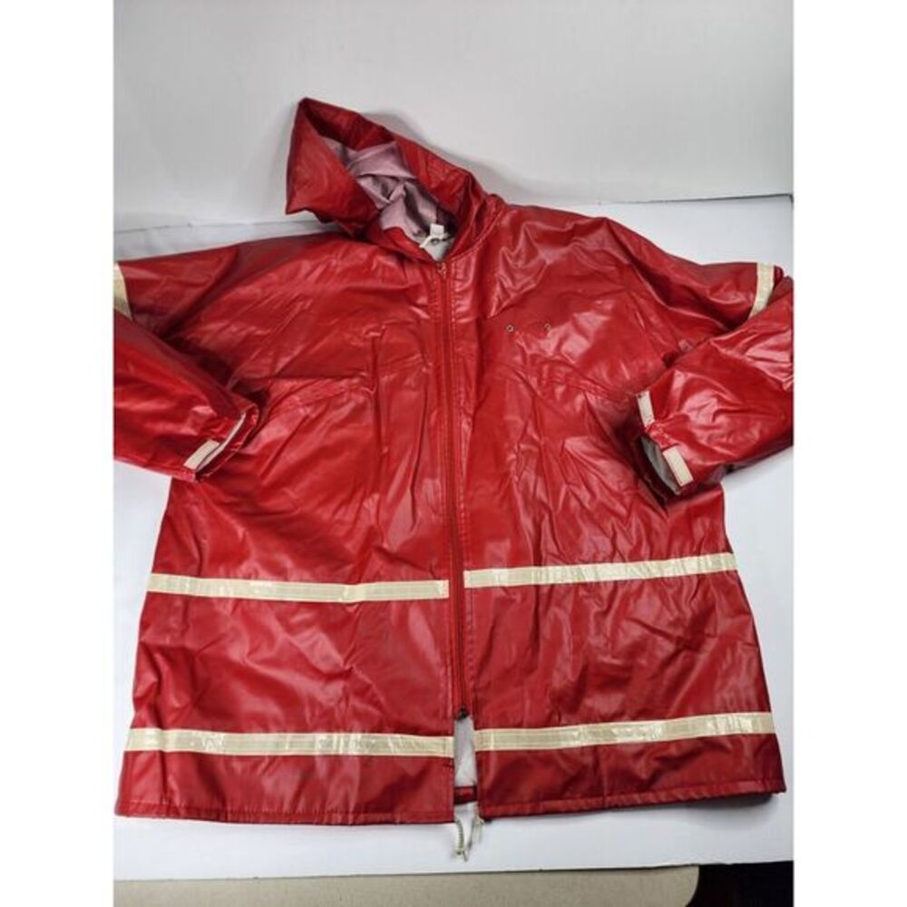 Jo Lock Seattle IGA Vintage 80s Grocery Store Rain Jacket L Red Vtg Large USA